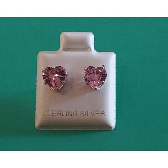 2 Ct Heart Pink Sapphire Gemstone Stud Earrings~.925 Sterling Silver - Picture 1 of 2